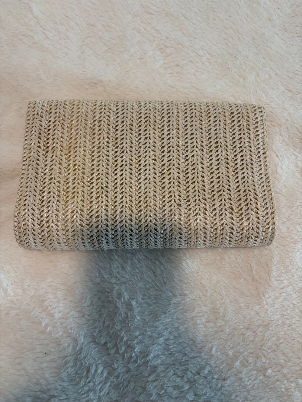 Amazon Beige Woven Clutch with Pearl-Accent Button